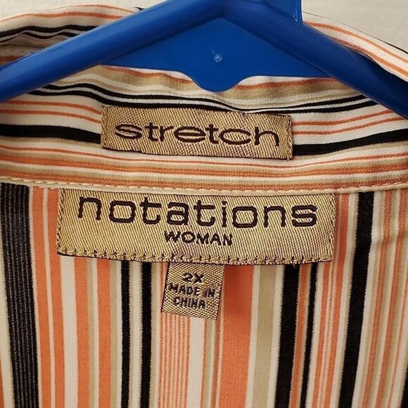 Notations striped stretch button down shirt plus size 2X - Picture 4 of 5